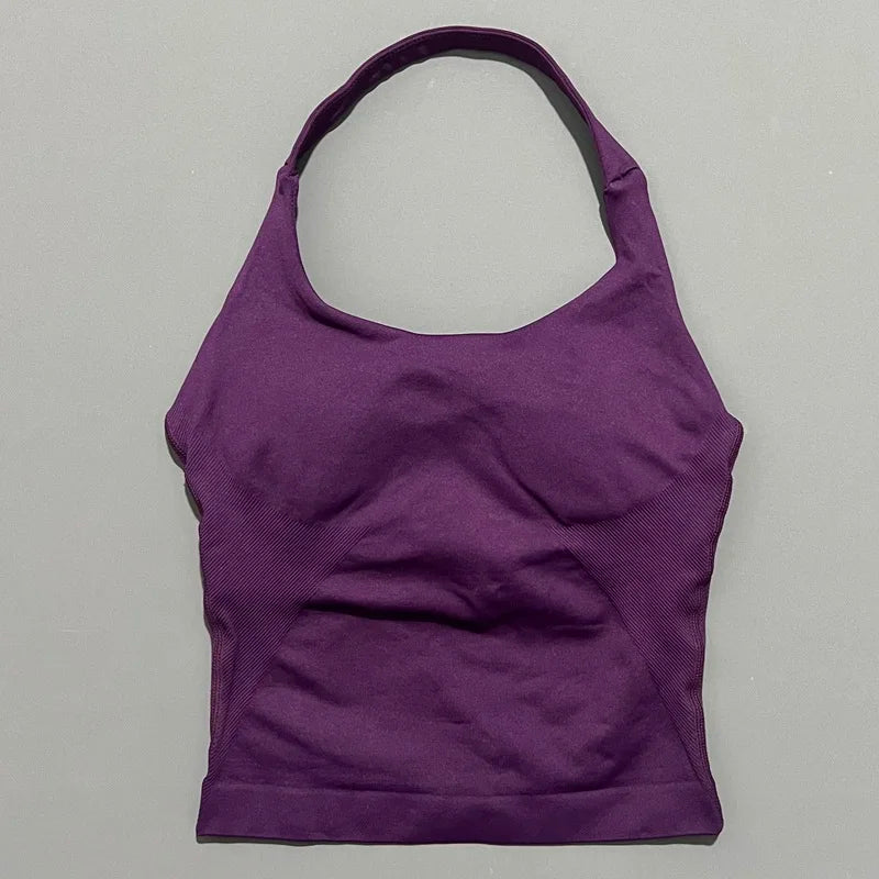 No Logo Women Halter Top Longline Strappy Tank Padded Yoga Clothing Fitness Running Activewear Gym Workout Tops - Daisan Mart