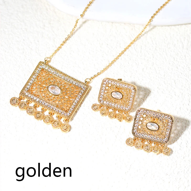 Gold Plated Boho Jewelry Set Necklace &amp; Earrings