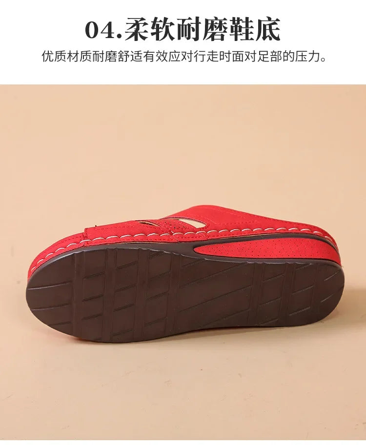 Dép Nữ Đế Xuồng Da Vintage Thoáng Khí 2024