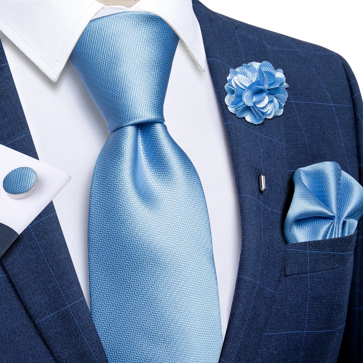 8公分領帶套裝（含領帶夾、口袋巾、袖扣）