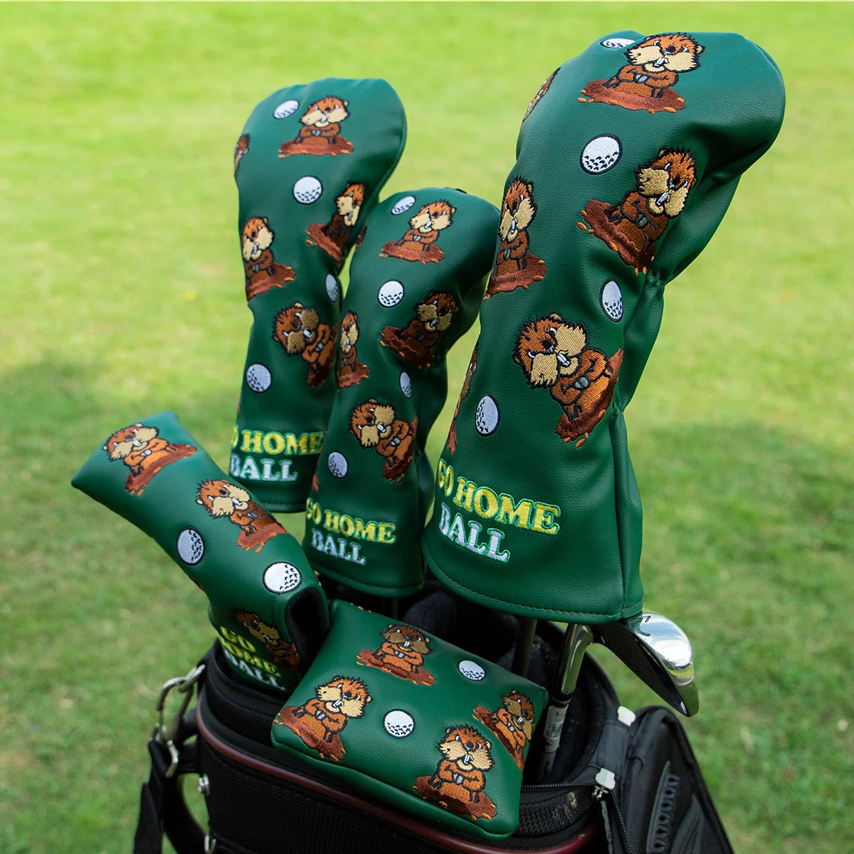 Groundhog Premium Embroidered Green Leather Golf Club Cover