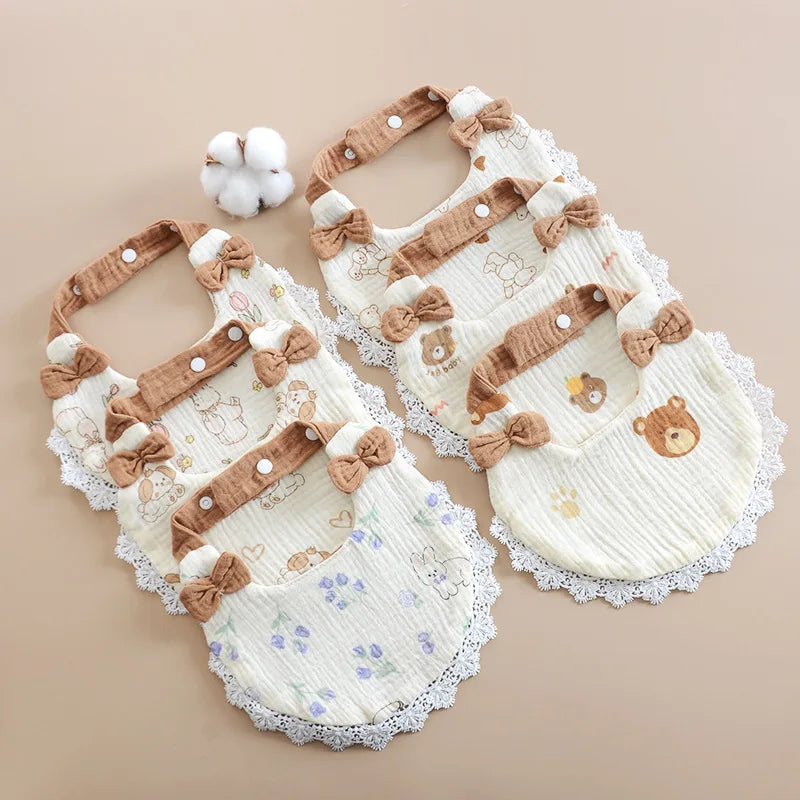 Newborn Muslin Lace Bow Bib for Baby Girls