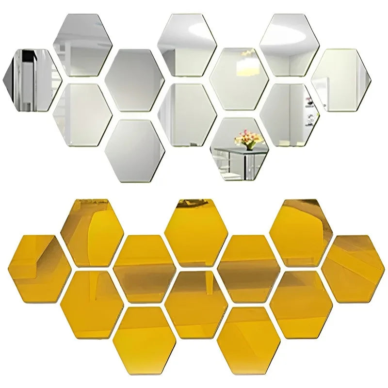 120/6pcs 3D Mirror Wall Sticker Hexagon Acrylic Self Adhesive Mirror Stickers Art Wall Decal Mosaic Tiles DIY Home Bedroom Decor