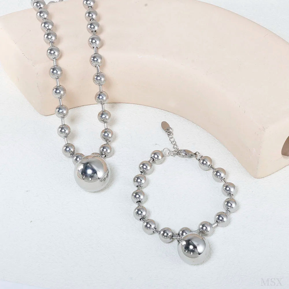 Punk Style Hollow Metal Bracelet Necklace Set