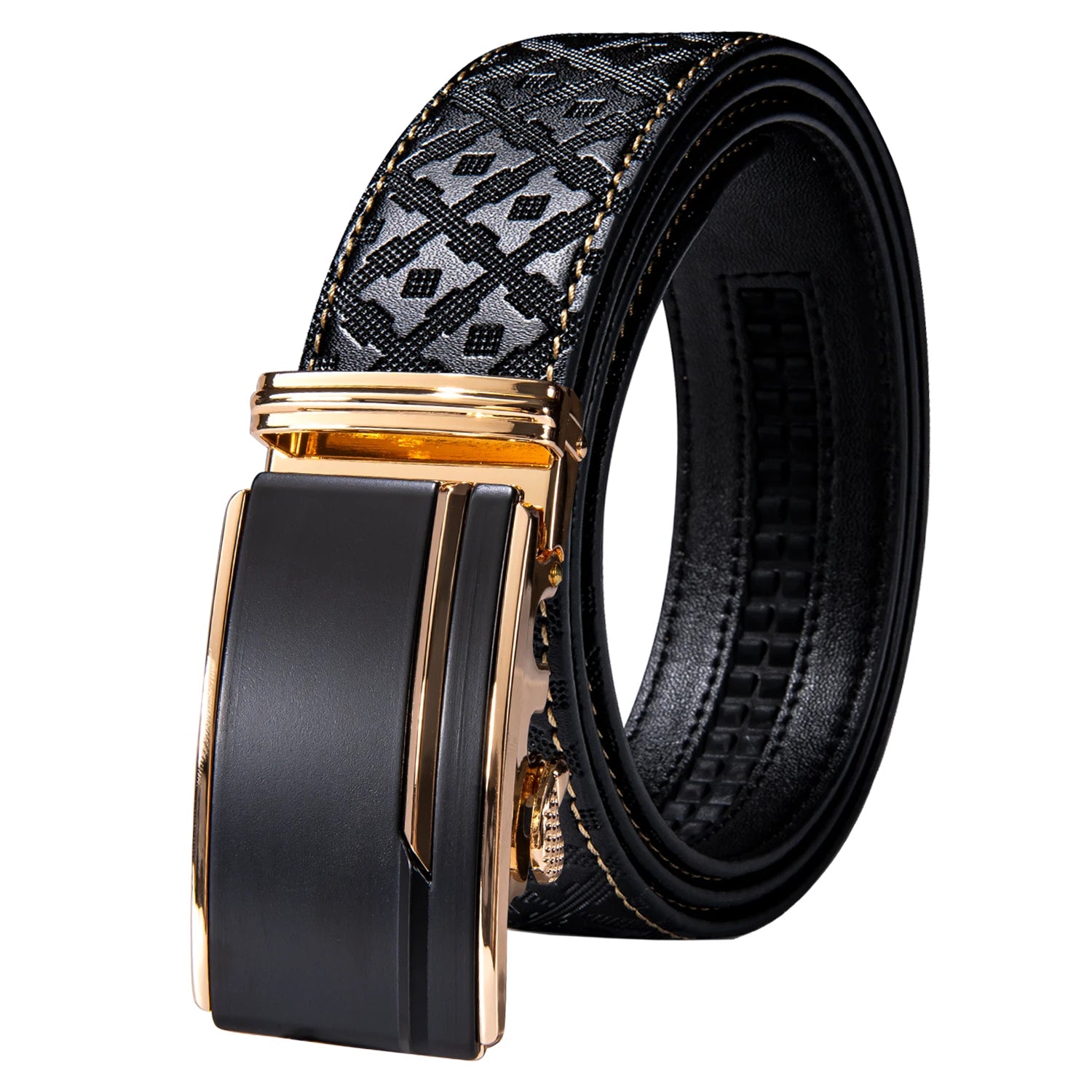High quality black cowhide men's belt with automatic buckle 130cm