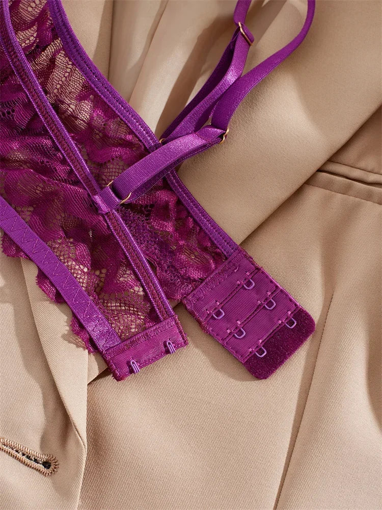 Women Lingerie Ultra Sexy Open Bra Thong Sets Delicate Lace Underwear Hollow Ultrathin Exotic Sets Crotchless Erotic Lingerie