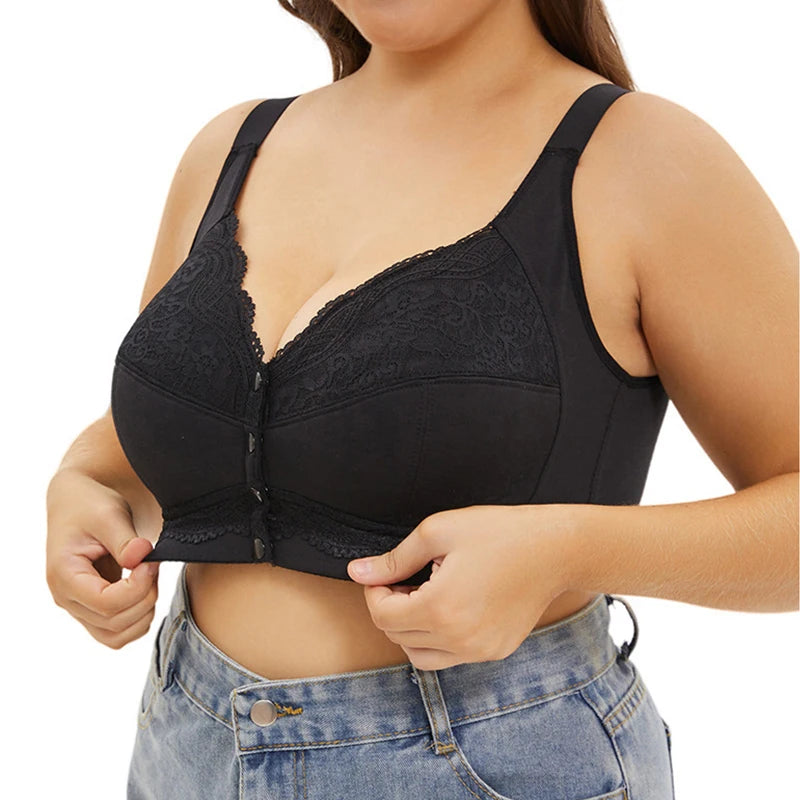 Large size AG lace bra, push-up bra, no underwire, front closure