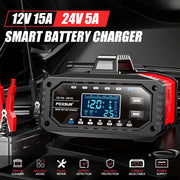 Car Battery Charger Protect Quick Charger Multiple Protections Intelligent Full Automatic 12V/24V LCD Display