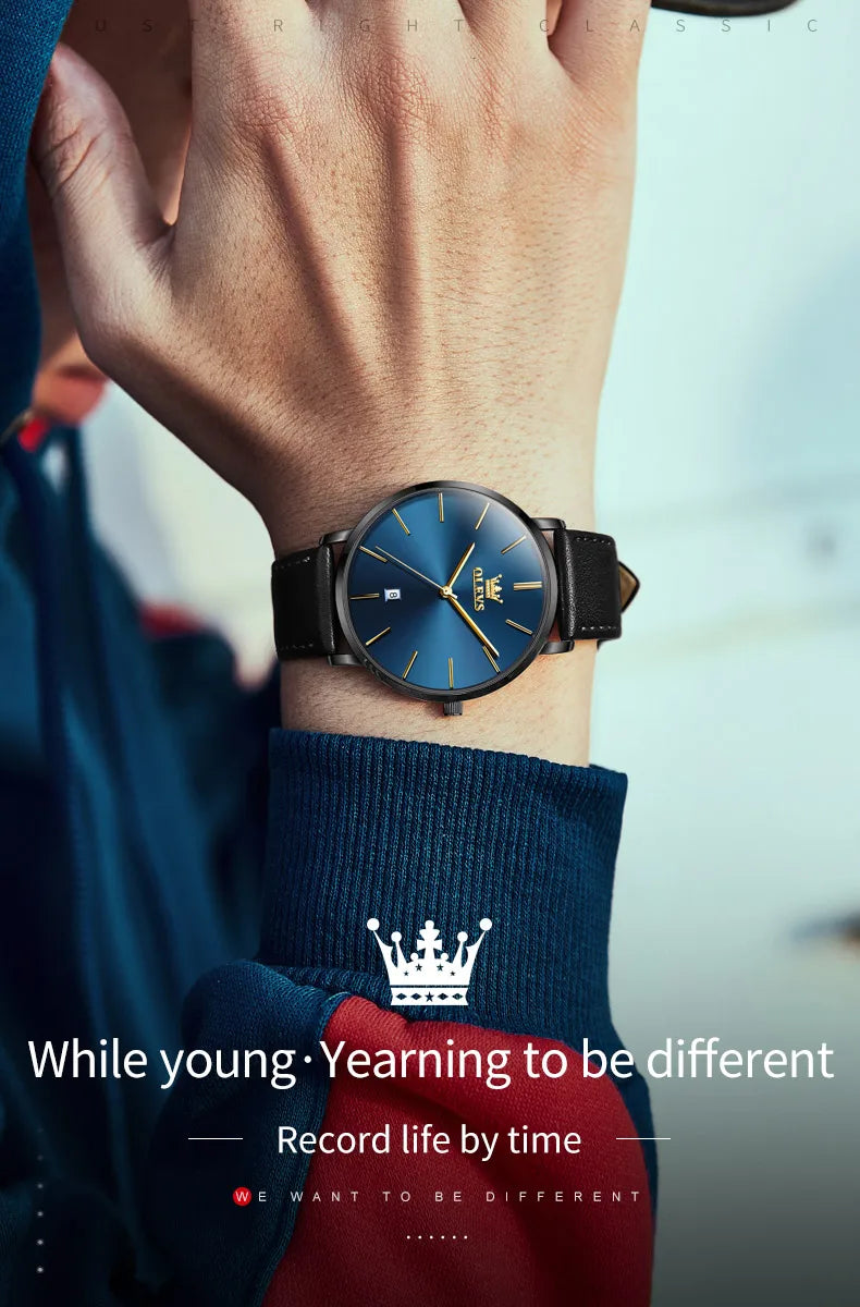 Đồng hồ nam OLEVS siêu mỏng 6.5mm dây da thời trang