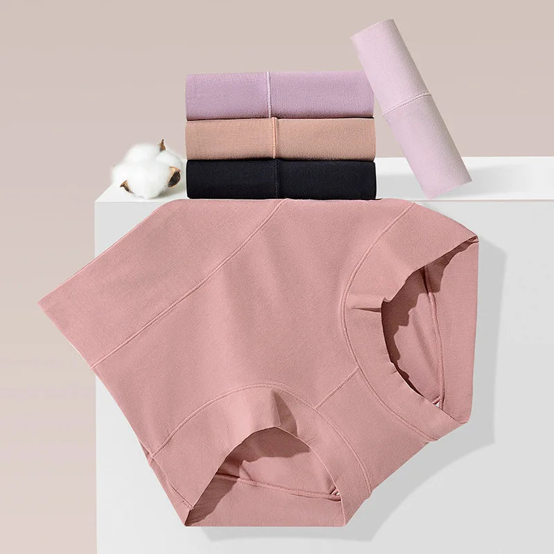 Women's cotton high-waisted, stretchy, belly-hugging panties, 2 pieces