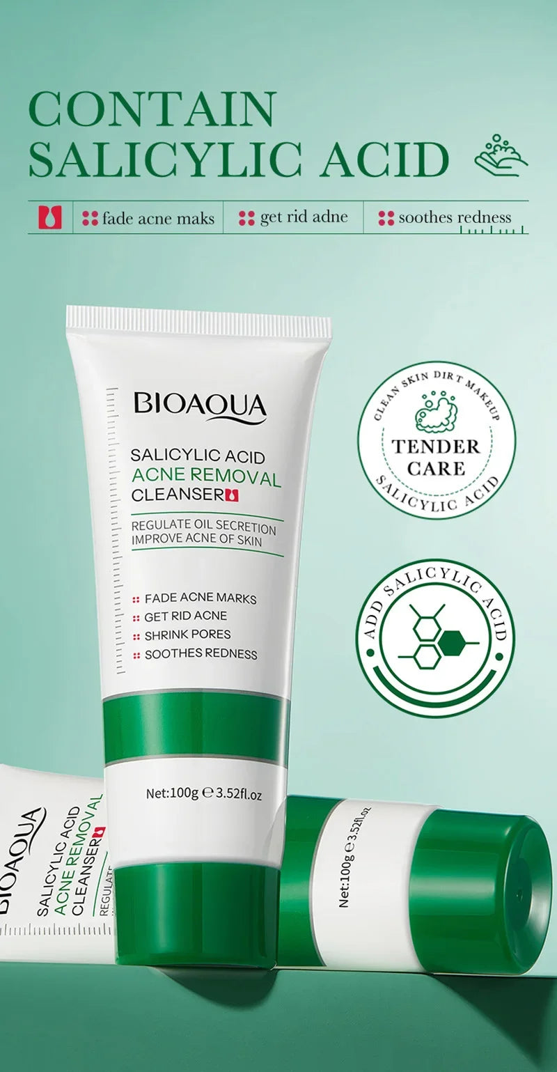 BIOAOUA Salicylic Acid Ance Removal Cleanser Fade Ance Marks Mild Moisturizing Soothing Facial Cleanser Face Washing Products