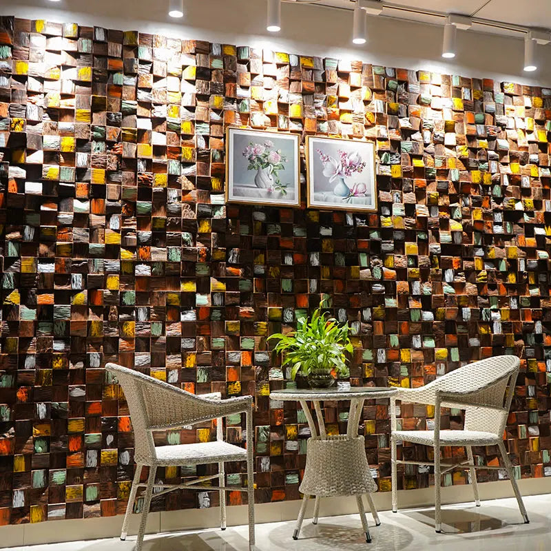 Wallpapers Home Decor Partition Black Walnut Wood Mosaic TV Background Wall Weathered Finish Eco-Friendly Rustic Style