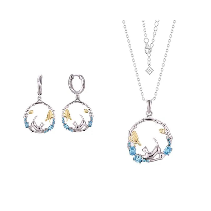 Bộ Trang Sức Mèo Bạc 925 Đính Đá Sang Trọng Nữ