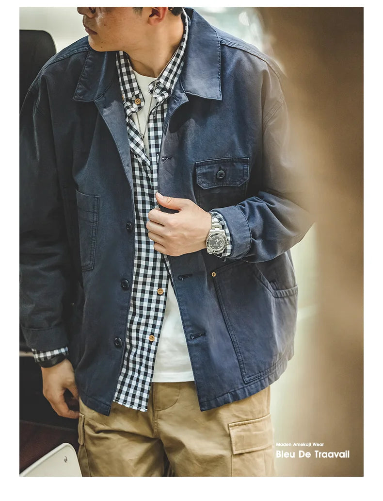 Maden Navy Men's Jacket Multi-Pocket Comfortable Spring Autumn