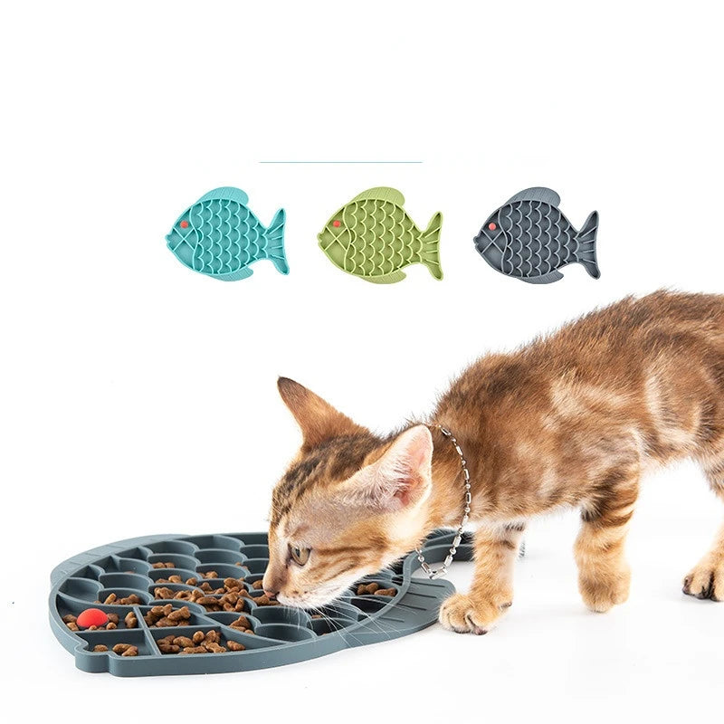 Fish Shaped Slow Feeding Bowl for Dogs and Cats - Silicone Material