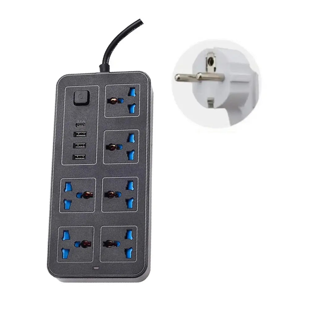 Ổ Cắm Đa Năng 2m, 4 Cổng USB, EU/US/UK, Sạc Nhanh
