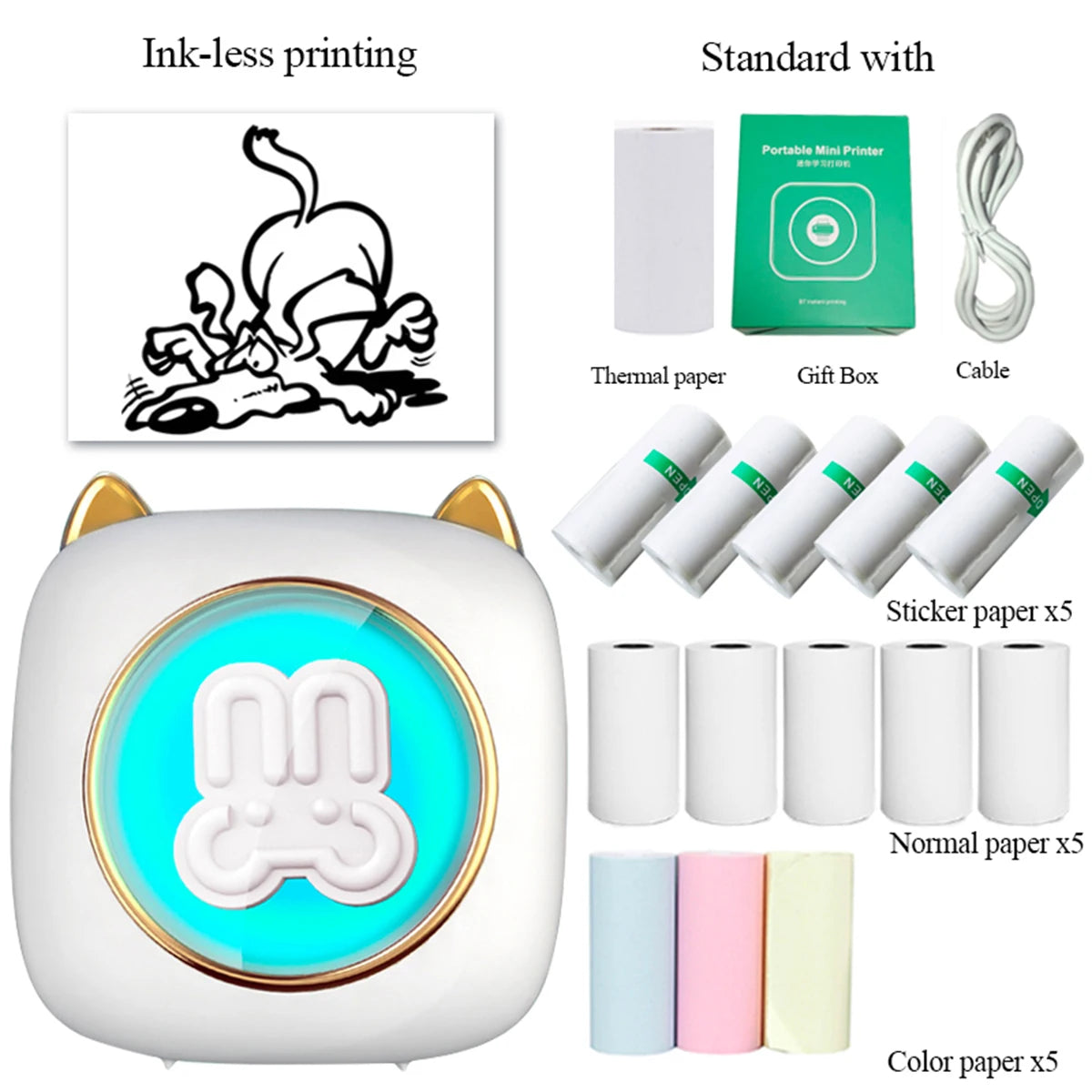 Mini Inkless Sticker Printer HD Thermal Sticky Note Print Pod Sticker Maker Portable Bluetooth Pocket Printer for Notes DIY - Daisan Mart