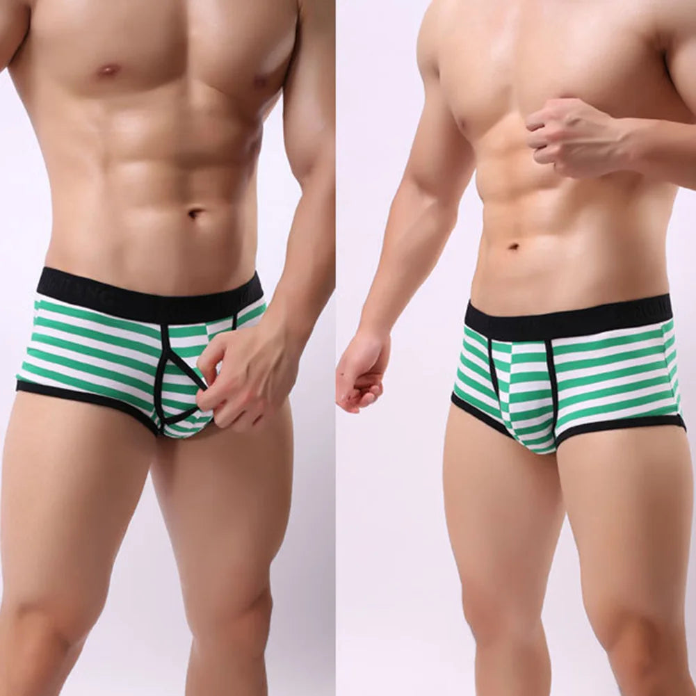 Men's Striped Cotton Boxer Briefs - Cool 4-Corner Boxer