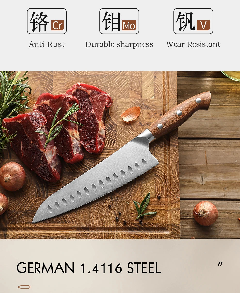 HEZHEN Kitchen Knife 8.1 Steel Blade High Quality Red Wood Handle