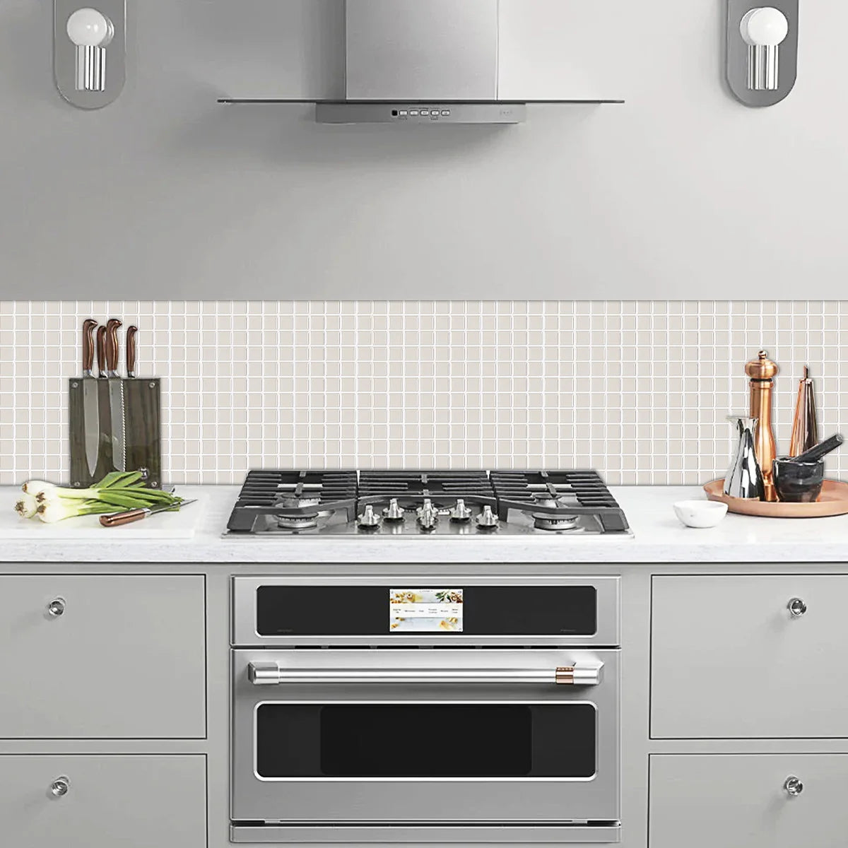 Gạch 3D Mosaic Xám Nhạt Trang Trí Nhà Bếp