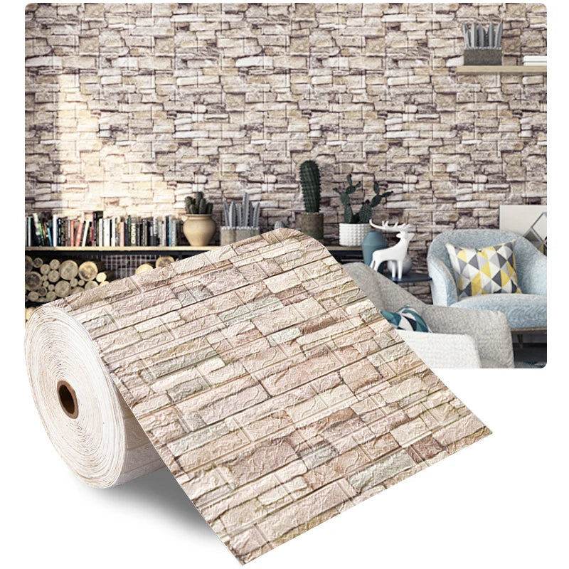 10M stickers Self-Adhesive Panels 3D Soft Crash Foam Wallpaper Imitation Brick Wall Stickers Home Living Room Kid Bedroom Decor