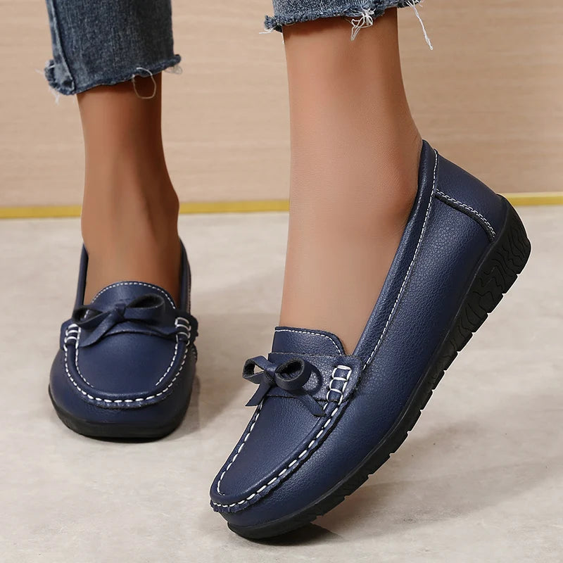 Women's Genuine Leather Loafers - Fashionable, comfortable wedge sole