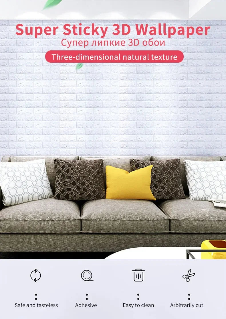 10Pcs 3D Self-Adhesive Wall Stickers Living Room Home Luxury Wall Decor Peel and Stick DIY Modern Wallpaper Bathroom Waterproof