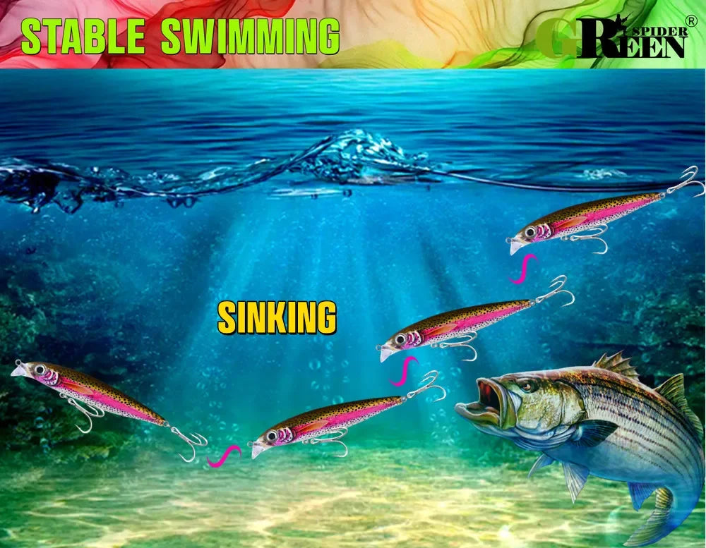 GREENSPIDER Sinking Minnow 100mm 34g Wobbler Pesca Swimbait Long Cast Tackle Pike Fishhook Sea Fishing Lure Jerkbait