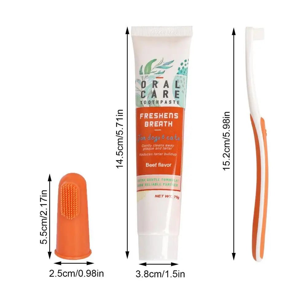 Beef Cat Toothbrush and Toothpaste Set for Teeth Cleaning Vanilla Toothpaste Finger Toothbrush Tongue Cleaning Pet Accessories - Daisan Mart