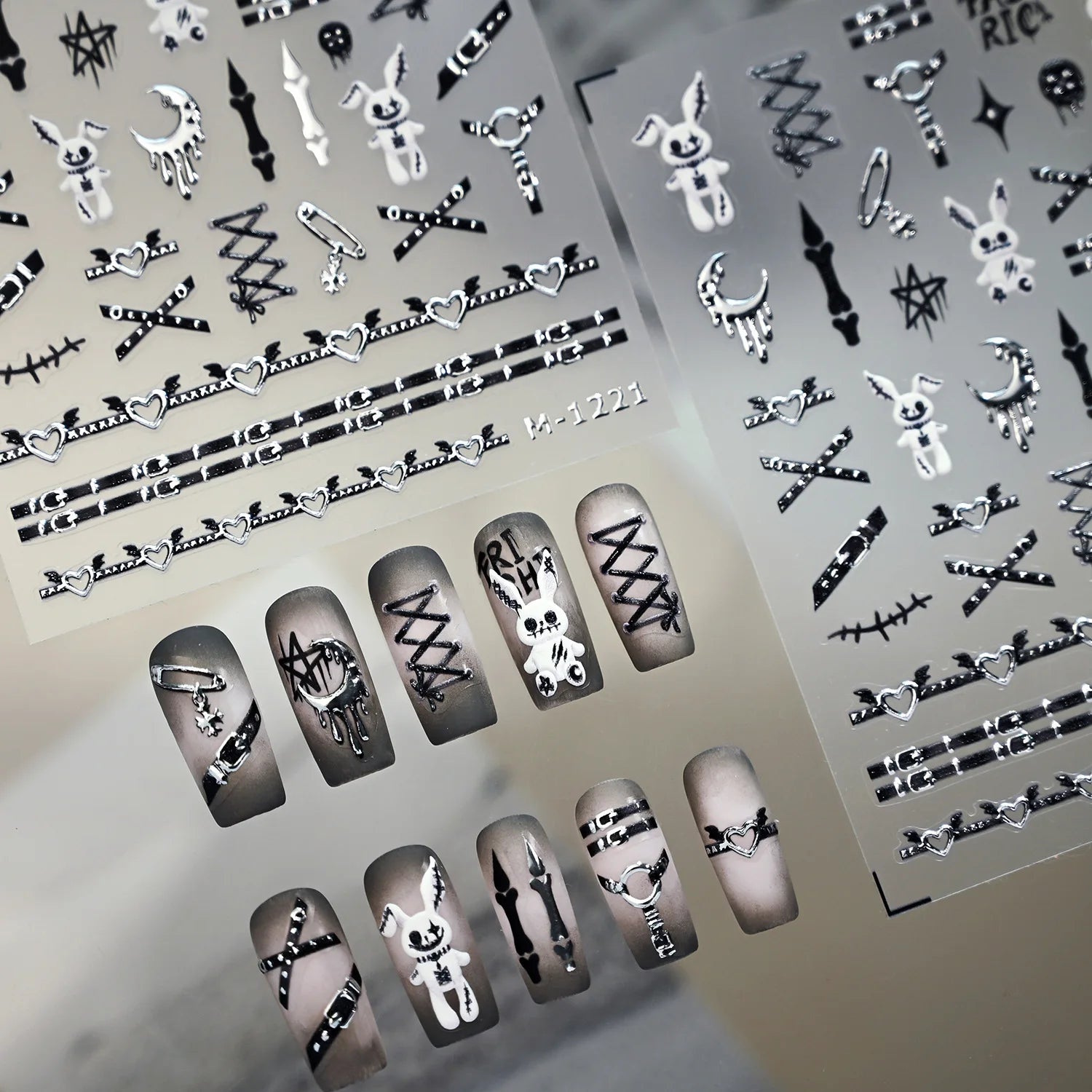 Thỏ Thiên Thần Bóng Tối: Nhãn Dán Móng Punk Halloween