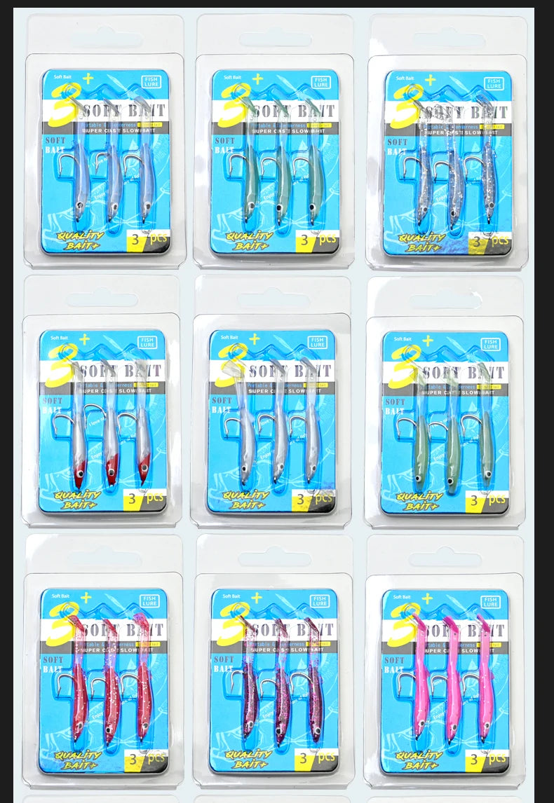 Afishlure Pesca Eel Soft Fishing Lure Glow Soft Bait with Hook Sea Fishing Tackle Raglou Fishing Lure 3pcs 55mm