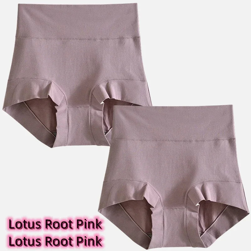 Women's cotton high-waisted, stretchy, belly-hugging panties, 2 pieces