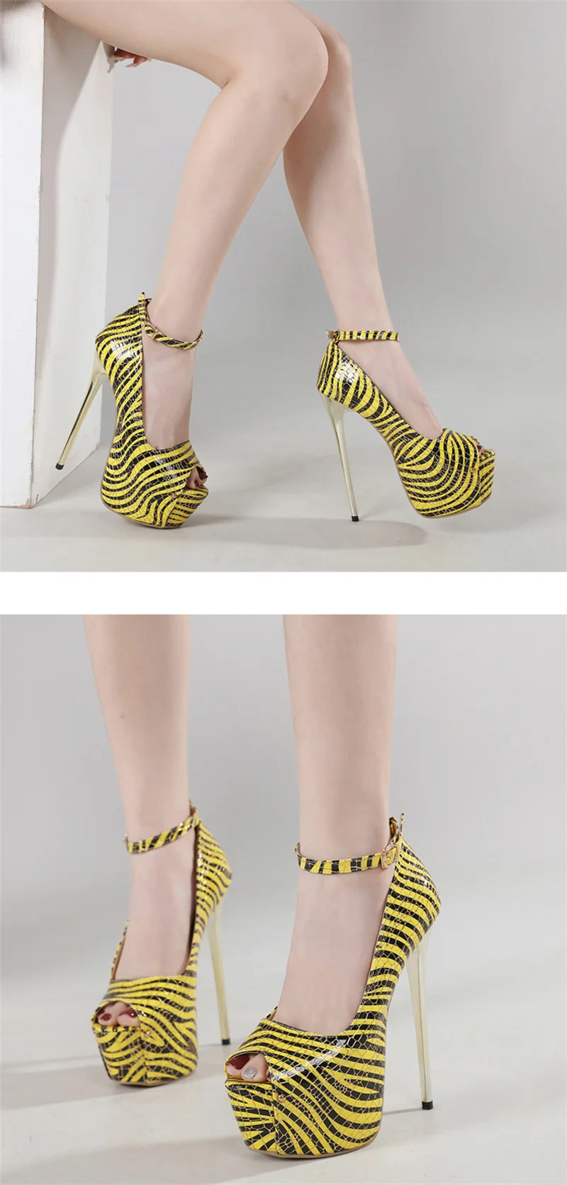 Liyke Giày Cao Gót Nữ Sọc Da Mềm Platform 16CM