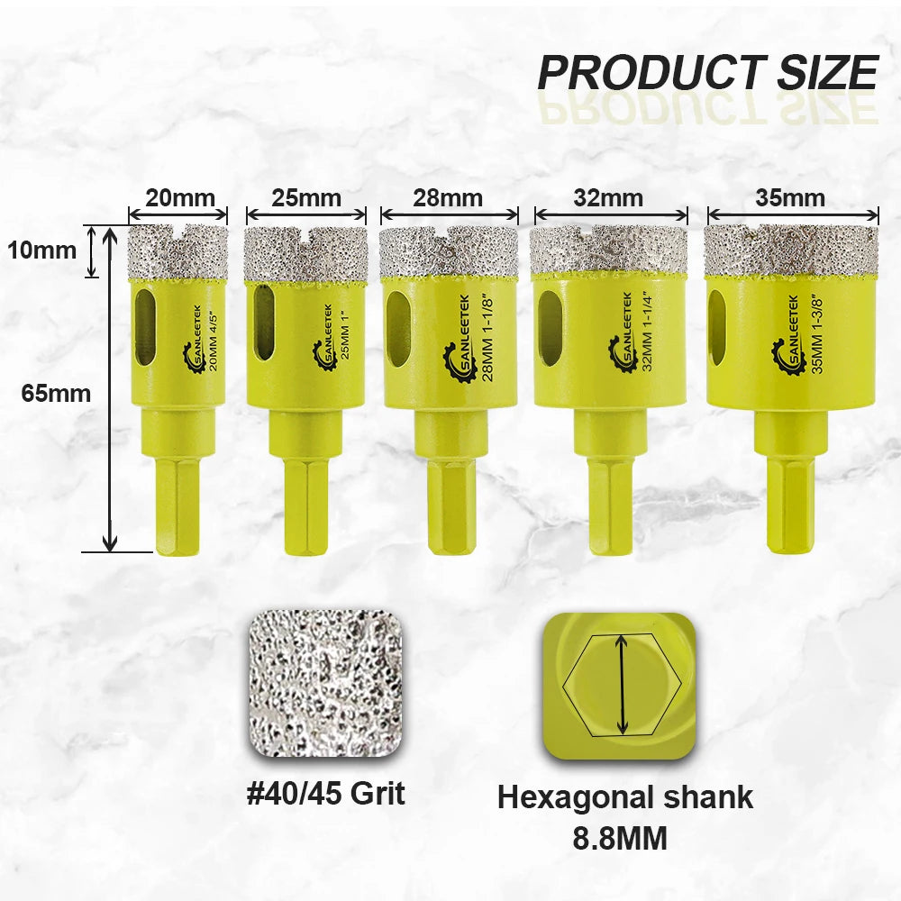SANLEETEK Hex Shank Diamond Core Drill Bits 20-35mm 2pcs Tile Hole Saw For Ceramic Porcelain Tile Granite Marble Drilling Tools
