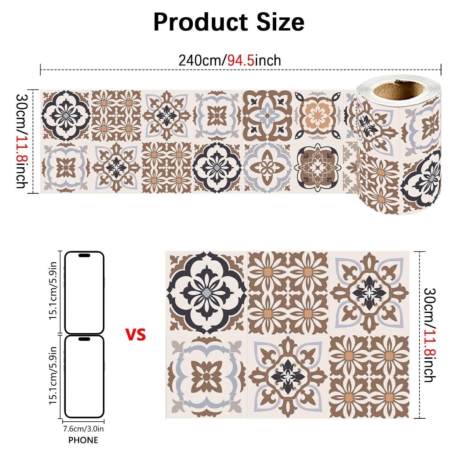 Bohemian Style Ceramic Tile Wall Sticker Bathroom Kitchen BackSplash Waistline Skirting Strip Decor Peel &amp; Stick Art Wall Decals