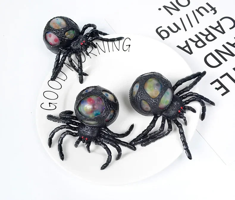 Horrifying Black Spider Squeeze Toy Colorful Bead Interior Perfect Anti-Stress Decompression Gadget Ideal Halloween Gift