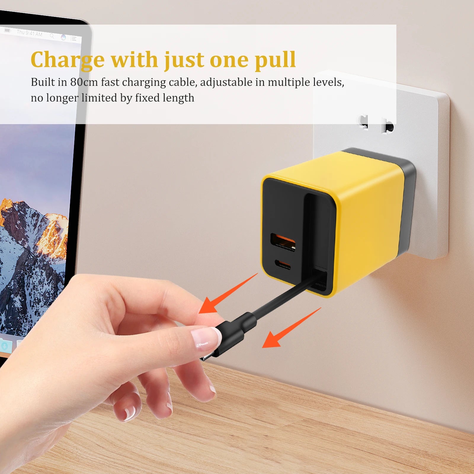 Sạc GaN 3in1 80W Rút Gọn Đa Năng Cho Điện Thoại Laptop