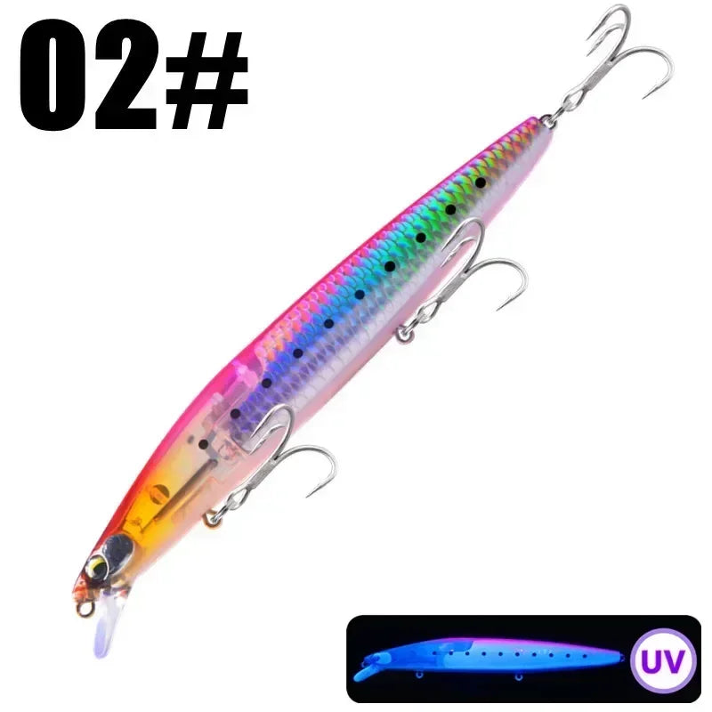 GREENSPIDER New UV 145mm/27g Floating Minnow Long Casting Hard Bait Flash Blade Wobbler Fishing Lure Sea Bass Lure