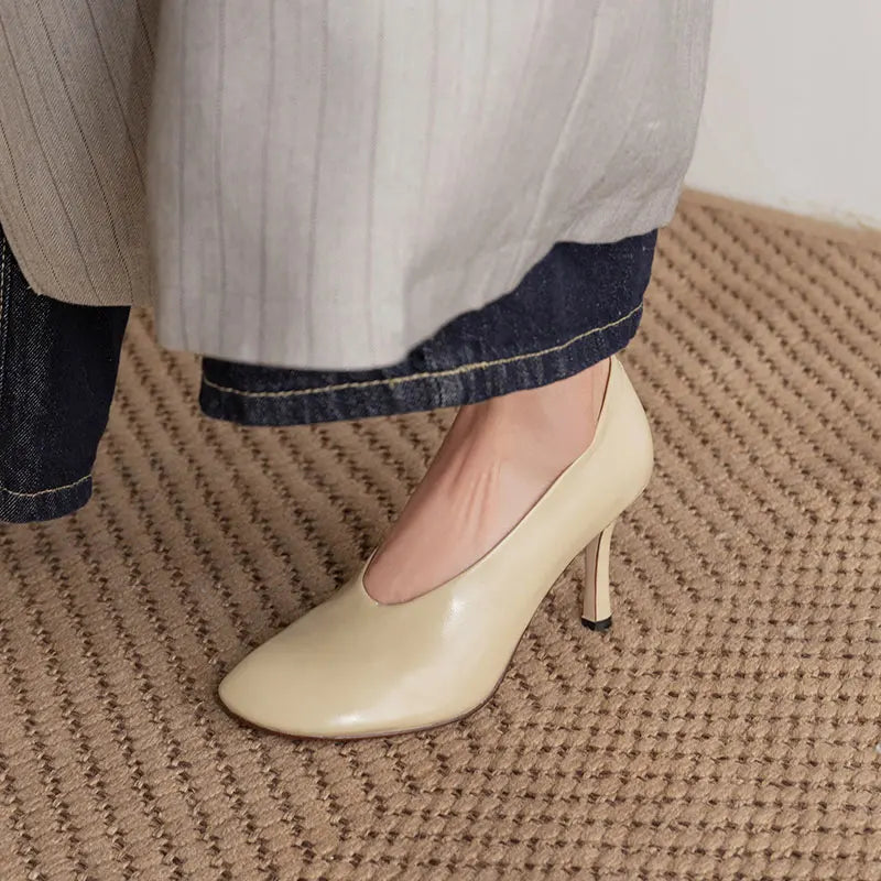 Giày Cao Gót Nữ Phong Cách Retro Pháp Da Thủ Công