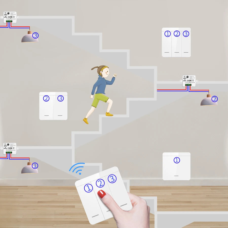 Công Tắc Thông Minh Không Dây RF 433MHz 1/2/3 Gang