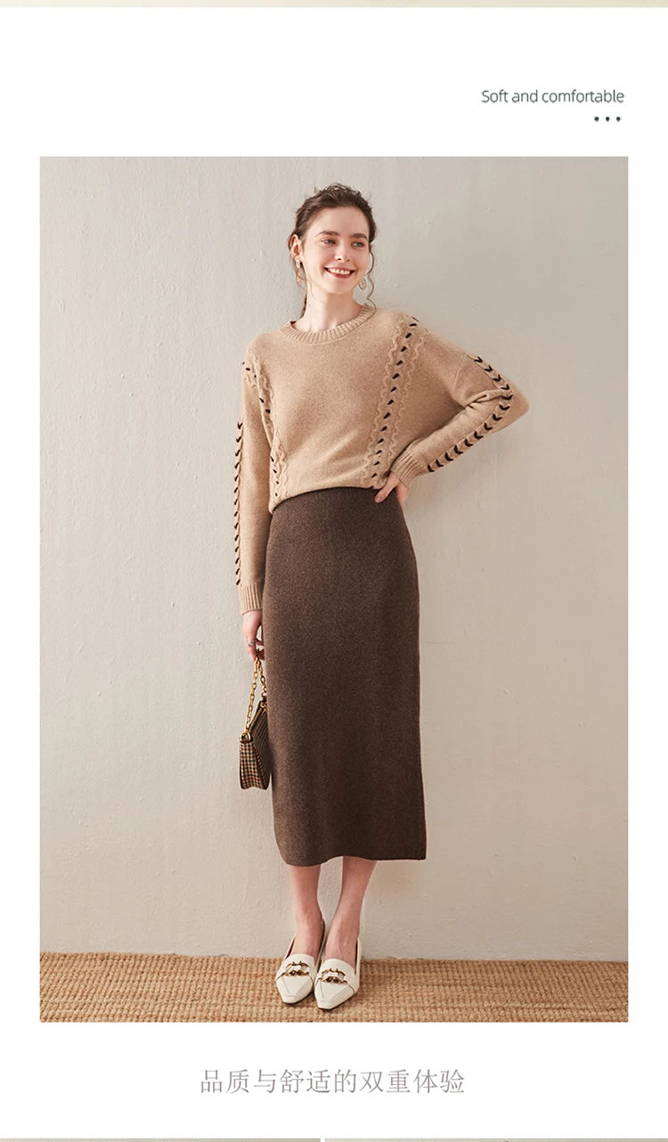 Chân váy len dạ cạp cao dáng ôm thu đông nữ