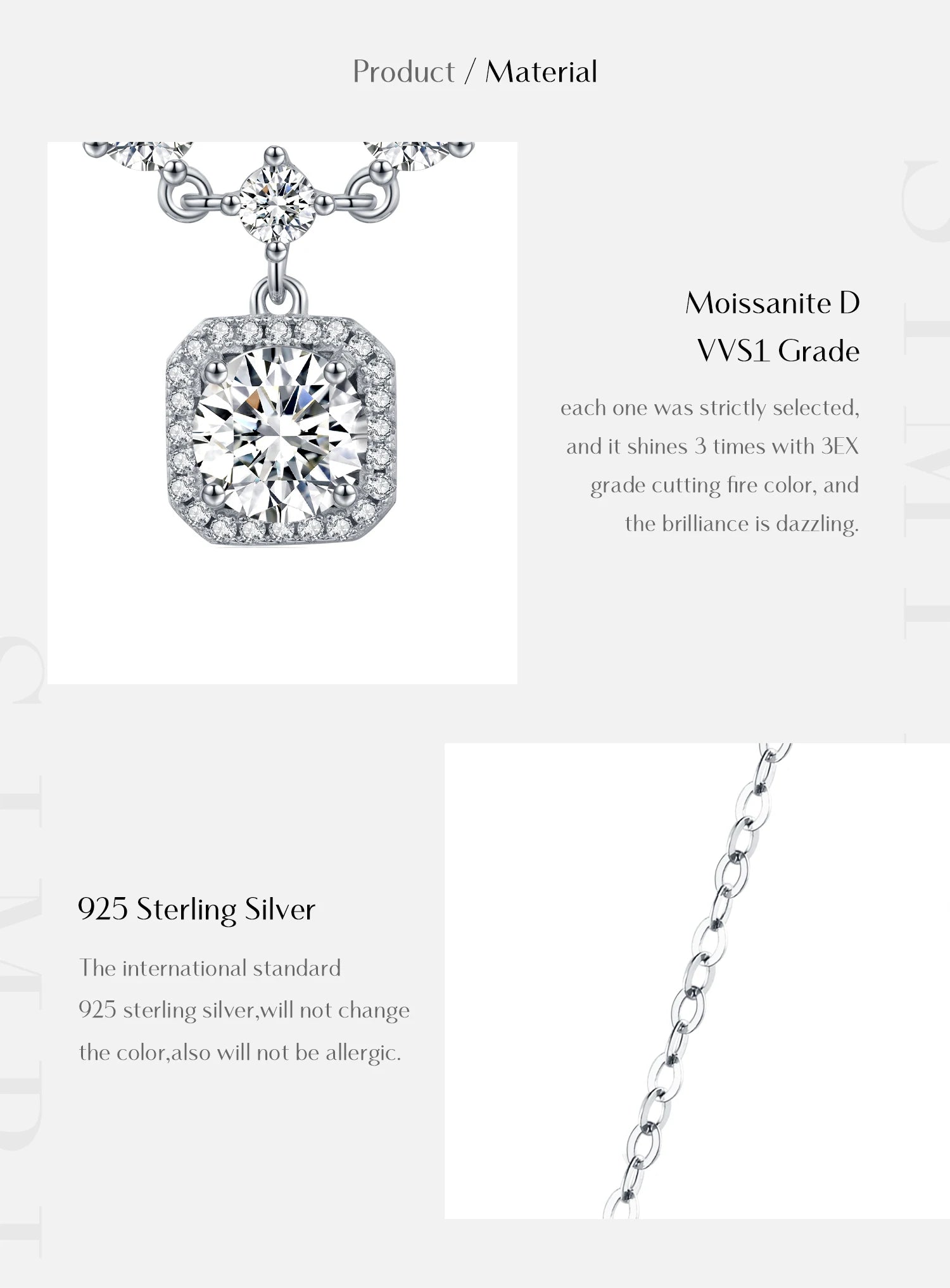 MODIAN 1CT D Color Moissanite Necklace 925 Sterling Silver Luxury Halo Charm Pendant Necklace For Women Bridal Wedding Jewelry