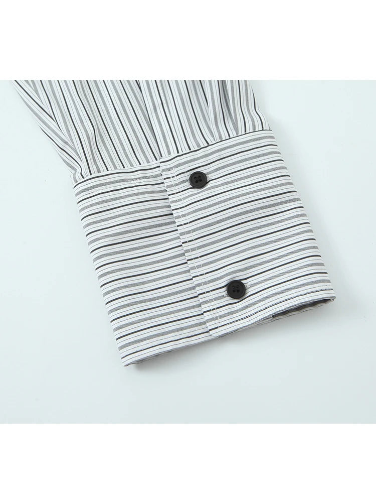 Women Shirt 2025 Women Autumn New Fashion Long Sleeves Button Striped Print Shirt With Tie Women Elegant Leisure Shirt