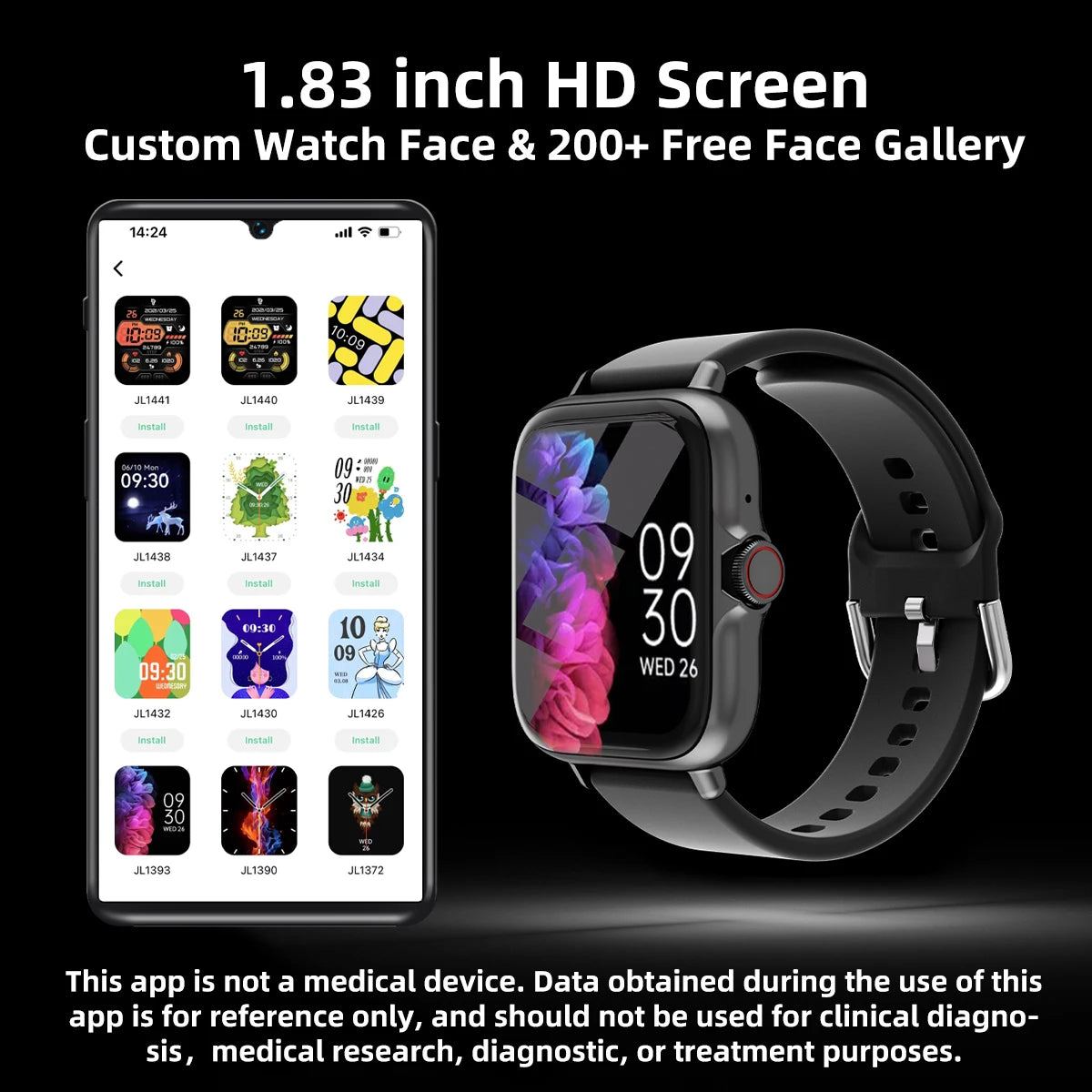 1.83'' smart watch waterproof, calling, sports