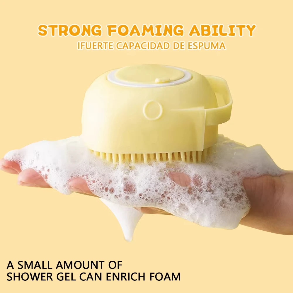 Bàn Chải Tắm Massage Silicone Tích Hợp Dầu Gội Cho Thú Cưng