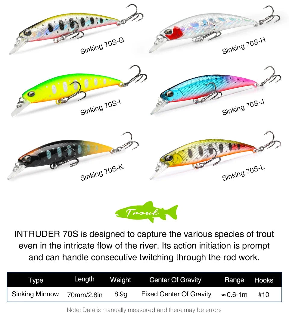 Mồi Câu TSURINOYA DW75 70mm 8.9g Cho Cá Chìm Nước Ngọt