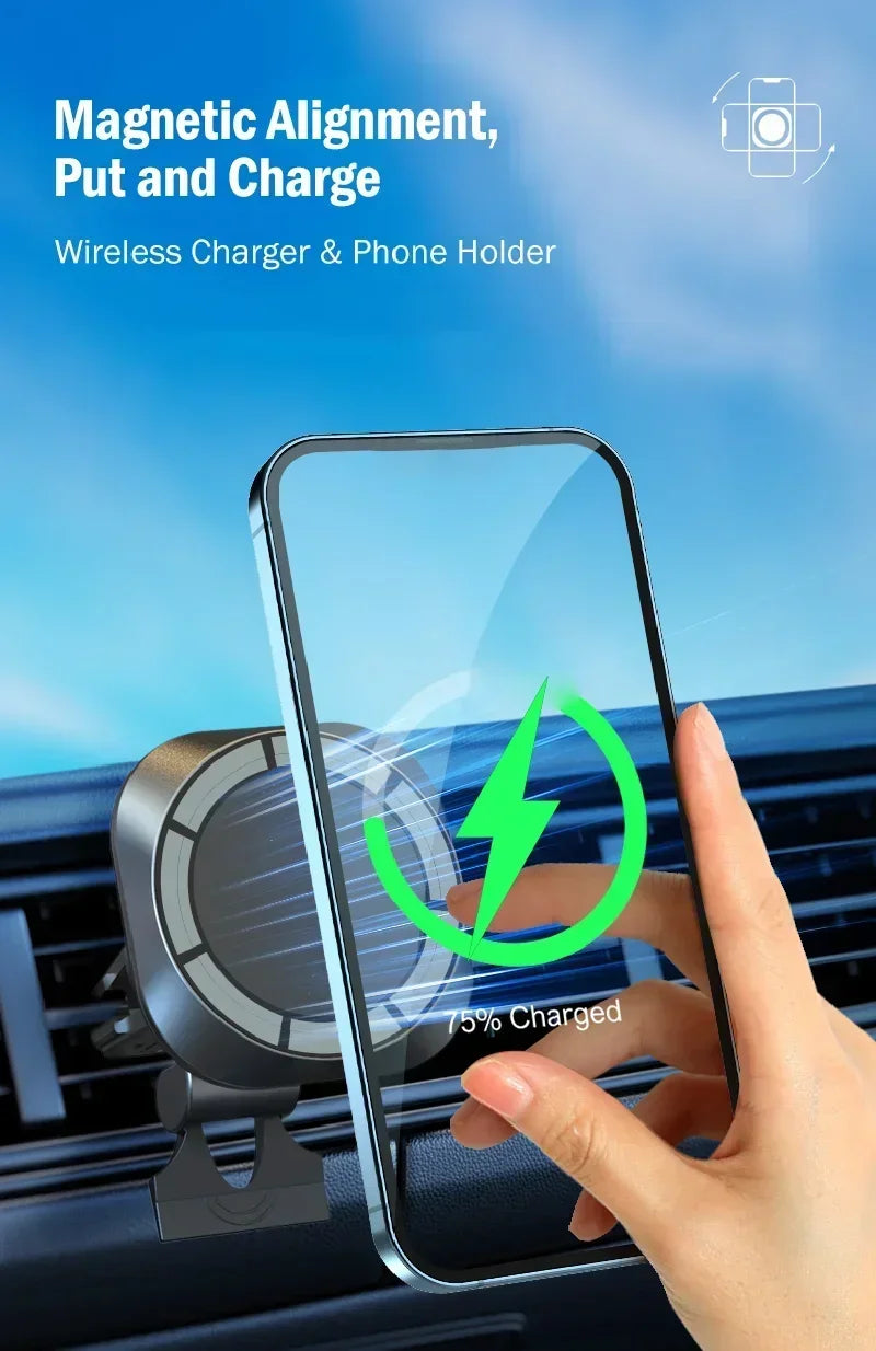 Magnetic Car Wireless Charger Stand Phone Holder Air Vent Mount Clip Support In Car Fast Charging for iPhone 16-12 Pro Max Mini