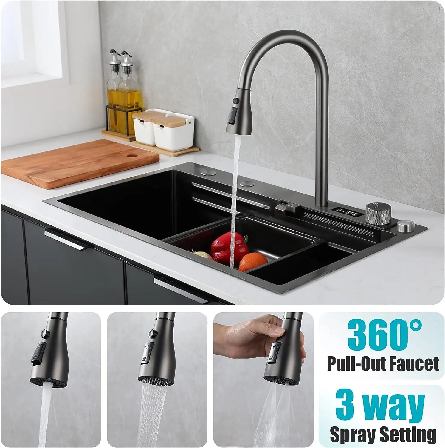 Gunmetal Gray Smart Sink LED Temperature With Faucet
