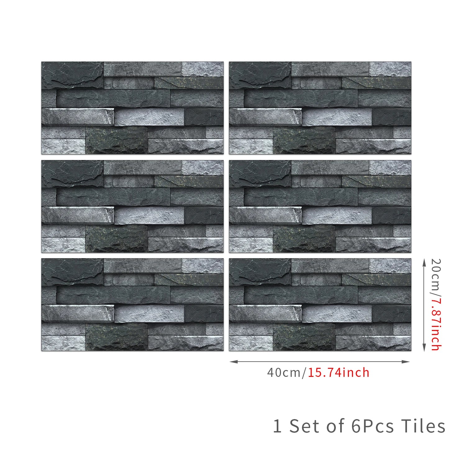 6Pcs 3D Self-Adhesive Wall Sticker 30x15cm Oil Proof Waterproof Brick Stone Imitation Brick Tile Stone Particle Wallpaper Decals