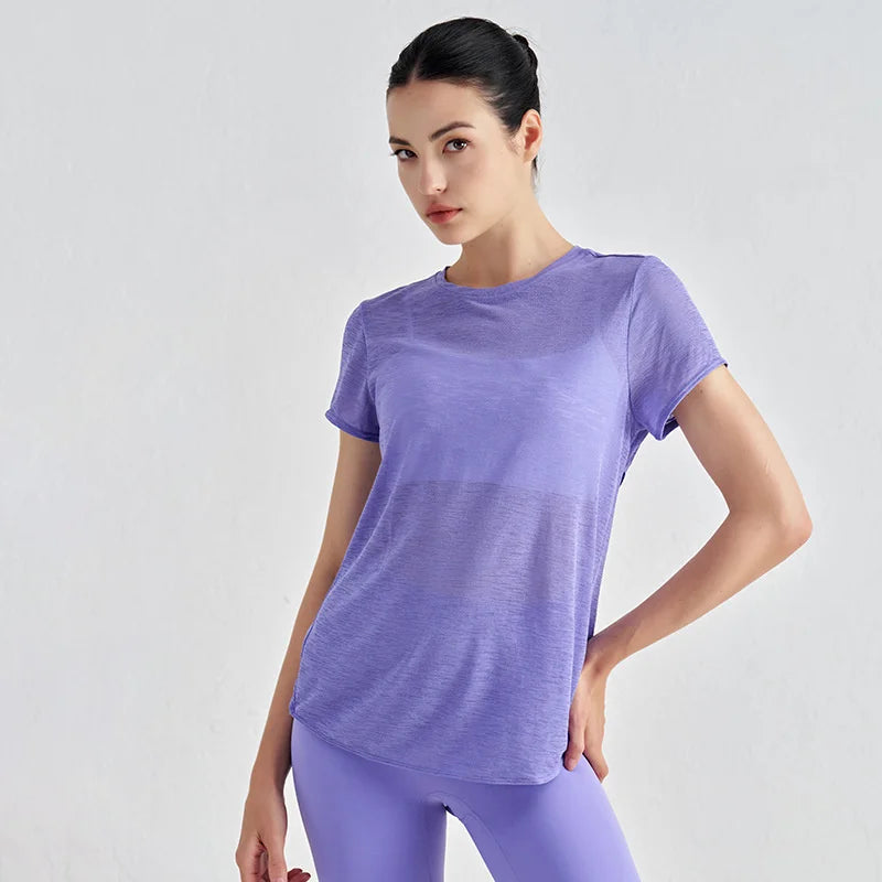 Áo Tập Gym Nữ Nylon Thoáng Mát Lưng Rỗng Ngắn Tay - Daisan Mart